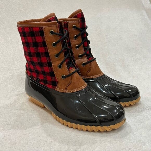 Totes Buffalo Plaid Duck Boots Size 8 - Picture 3 of 15